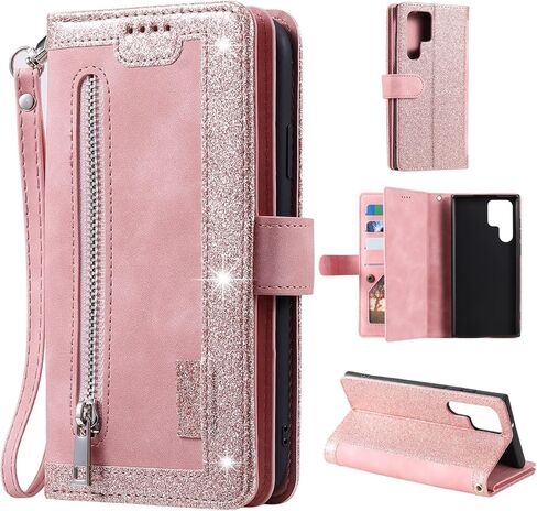 EYZUTAK حافظة هاتف بمحفظة لهاتف سامسونج جالاكسي S9، حافظة ريترو غير لامعة 9 فتحات للبطاقات، حافظة جيب بسحاب من جلد البولي يوريثان مع مسند للإغلاق المغناطيسي مع حزام معصم حافظة قابلة للطي مقاومة للصدمات - أزرق in Kuwait