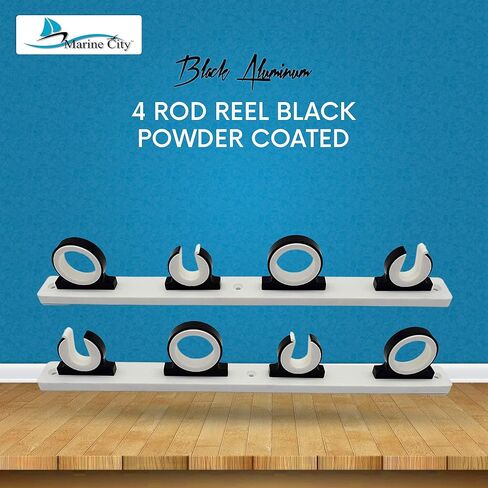 MARINE CITY Aluminum Black Powder Coating Fishing Rod Storage Hanger Rack - 3 Rod Reel with White Poly Board - Ideal for Boats, Vans, Cars, Marines in Saudi Arabia