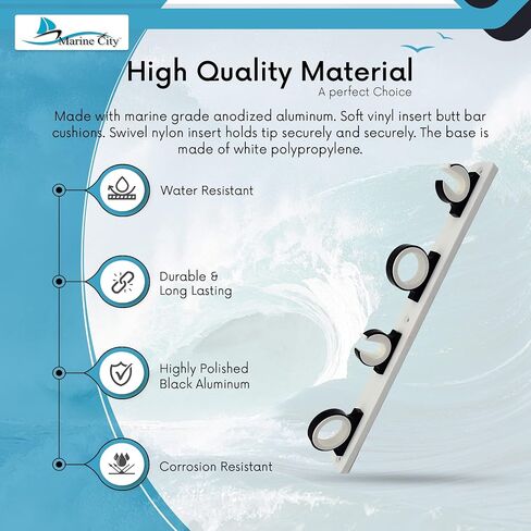 MARINE CITY Aluminum Black Powder Coating Fishing Rod Storage Hanger Rack - 3 Rod Reel with White Poly Board - Ideal for Boats, Vans, Cars, Marines in Saudi Arabia
