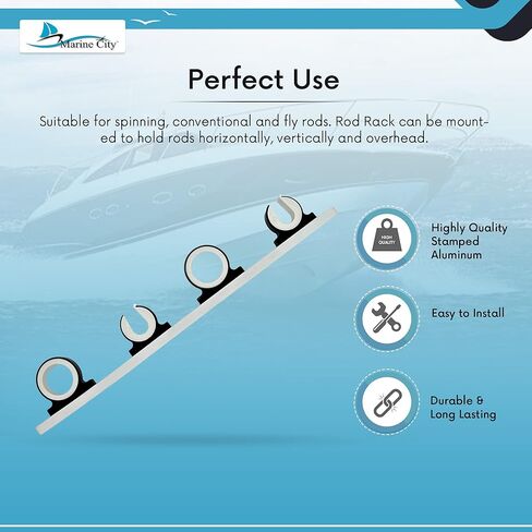 MARINE CITY Aluminum Black Powder Coating Fishing Rod Storage Hanger Rack - 3 Rod Reel with White Poly Board - Ideal for Boats, Vans, Cars, Marines in Saudi Arabia