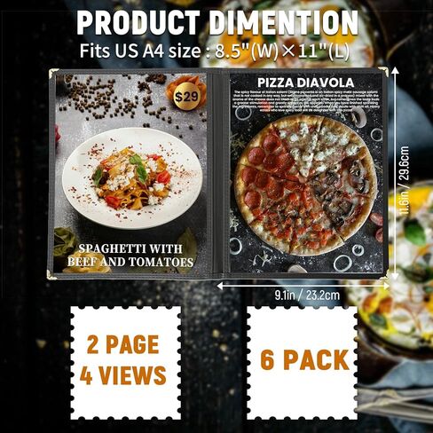 6 عبوات من أغطية قائمة حامل القائمة مقاس 8.5 × 11 بوصة، أغطية قائمة مطاعم سوداء، أغطية قائمة شفافة لقائمة المطاعم والمقهى وقوائم البار (6 عبوات (صفحة واحدة، عرضان)) in Kuwait