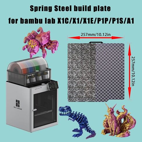 لوحة بناء لمختبر Bambu Lab P1S/X1C/X1/X1E/P1P/A1: TinytreesSmooth PEI H1H Carbon PET PEO PEY ملاءة سرير P1S لوحة بناء لهواة الطباعة ثلاثية الأبعاد، 257 × 257 مم (أسود ناعم PEI + PEI أسود مزخرف) in Kuwait
