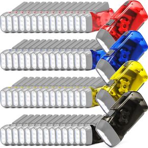 Treela 60 Pack Hand Crank Flashlight No Battery Flashlight Powered Squeeze Flashlight Hand Bulk 3 LED Torch for Camping Emergency Survival Christmas Shoeboxes(Gray, Green, Blue, Red)