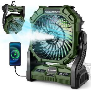 Odoland 20000mAh Camping Fan, Portable Misting Fan with RGB Light, Battery Operated Rechargeable Mister Tent Fan with Hook & 250mL Water Tank, Cooling Mist Fans for Outdoor Beach Patios RV Car Summer in Kuwait