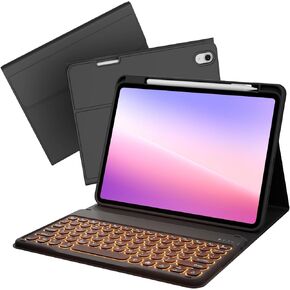 kenke for iPad 10th Generation case with Keyboard (10.9 Inch, 2022), 7 Colors Backlit Detachable Wireless Bluetooth Round Key Keyboard, Flip Stand Case for iPad 10th Generation, Watermelon Red