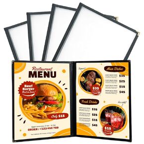4PCS 8.5 x 11 Inch Menu Covers, 4 Page 8 View Transparent Restaurant Menu Covers, Fits A4 Size Paper, PVC Menu Holder (4 Page 8 View)