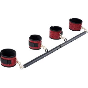 Spreader Bar Expandable Exercise Black Stainless Steel Bar with 4 pcs Black Fur Adjustable Strap, Yoga Training Fitness Gear, Workout Bar,Sports Gym Kit