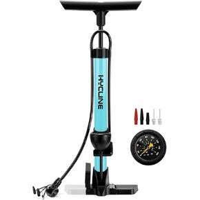 Hycline Bike Floor Pump with Gauge: 160 PSI High Pressure Bicycle Pumps - Durable Air Pump Fits Presta & Schrader Valve - Inflator for Road MTB Tire, Ball, Balloon, Inflatables - Black