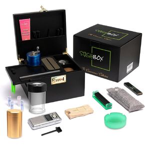 Infusion Buds Large Premium Bamboo Storage Box with Combination Lock- Removable Sliding Tray Roll Kit with Paper Dispenser, 21 Acessories & Ergonomic Design