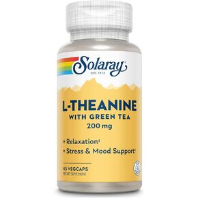 Solaray L-Theanine 200mg w/Green Tea Leaf 100mg Relaxation, Stress, Mood & Focus Support w/Out Drowsiness Lab Verified 90 VegCaps