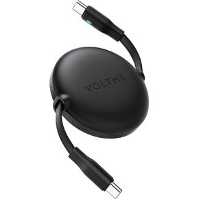 VOLTME 100W Retractable USB C Cable, USB C to USB C Car Charger Retractable Cord, 4-Stage Length Preset Charger Cord Fast Charging for iPhone 16 15 14 13/iPad/MacBook/Samsung S24 Green