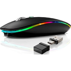 Wireless Mouse,Mouse for MacBook Air Mac Pro iPad Laptop Computer PC,Rechargeable Silent Mouse with Dual Mode Switch Mouse Bluetooth 5.2/3.0 and 2.4GHz USB Type-C Receiver (Black)