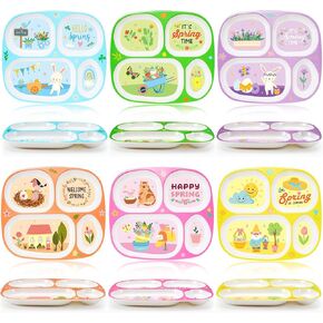 Hushee 6 Pcs 9.4 x 8.2 Inch Melamine Dinner Plate for Kids Boys Girls Dinner Plates Plastic Serving Dishes for Construction Dinosaur Firefighter Farm Animal Game Console Astronaut