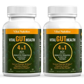 Vital Gut Health 4in1 Formula with Apple Cider Vinegar, Prebiotics & Probiotics, Digestive Enzymes for Strong Immunity Support and Complete Gut and Digestion Support