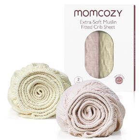 Momcozy Muslin Standard Fitted Crib Sheets, 52"x28", 2 Pack Soft Breathable Natural Cotton Baby Mattress Sheet, 360° Mattress Wrapping No Slip Boys Girls Neutral Toddler Bed Sheet, Sky Hot Air Balloon