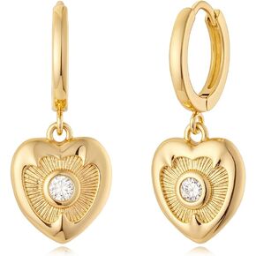 MYEARS Women Halo Heart Earrings Gold Huggie Hoop Dangle Drop Cubic Zirconia 14K Gold Plated Small Simple Minimalist Hypoallergenic Everyday Jewelry