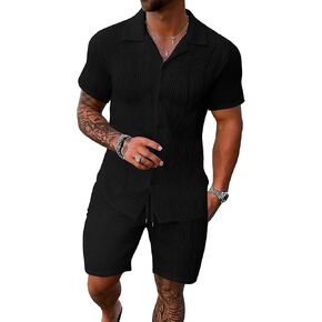 Summer Outfits for Men 2 Piece Short Sleeve Button Down Shirt & Shorts Set Casual Vacation Beach Tracksuit