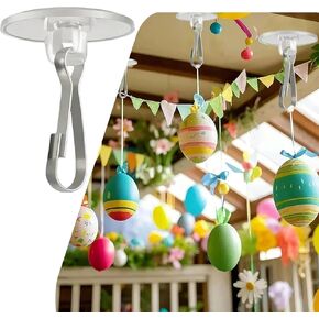 100Pack Self Adhesive Ceiling Hooks for Hanging, Small Clear Hooks Sticky Damage-Free No-Drill, Removable Wall Hanger for Festival Wedding Birthday Party Christmas Halloween Decorations