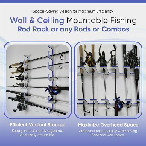 Made in USA Fishing Rod/Pole Holder Rack Organizers | Wall or Ceiling Mounted Fishing Rod Rack | Durable Marine Grade HDPE Plastic | Fishing Pole Holder Holds up to 6 or 12 + Stackable in Saudi Arabia