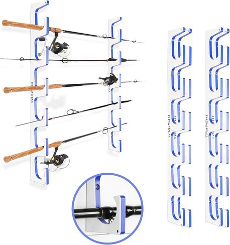 Made in USA Fishing Rod/Pole Holder Rack Organizers | Wall or Ceiling Mounted Fishing Rod Rack | Durable Marine Grade HDPE Plastic | Fishing Pole Holder Holds up to 6 or 12 + Stackable in Saudi Arabia