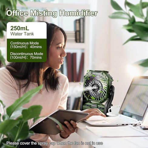Odoland 20000mAh Camping Fan, Portable Misting Fan with RGB Light, Battery Operated Rechargeable Mister Tent Fan with Hook & 250mL Water Tank, Cooling Mist Fans for Outdoor Beach Patios RV Car Summer in Kuwait