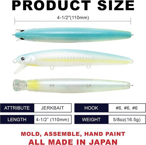LUCKY CRAFT FlashMinnow 110SP, Fishing Jerkbait Side by Side Action Lure, Halibut Striper Calico Bass White Seabass Perfect Wobbling Surf Fishing (647 Super Glow Pearl Squid) in Saudi Arabia
