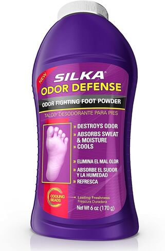 Silka Foot Powder & Shoe Deodorizer: Odor-Fighting with Corn Starch, Talc, Cooling Beads, Absorbs Sweat & Moisture for Lasting Freshness - 6 Oz (Pack of 2) in Saudi Arabia