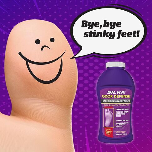Silka Foot Powder & Shoe Deodorizer: Odor-Fighting with Corn Starch, Talc, Cooling Beads, Absorbs Sweat & Moisture for Lasting Freshness - 6 Oz (Pack of 2) in Saudi Arabia