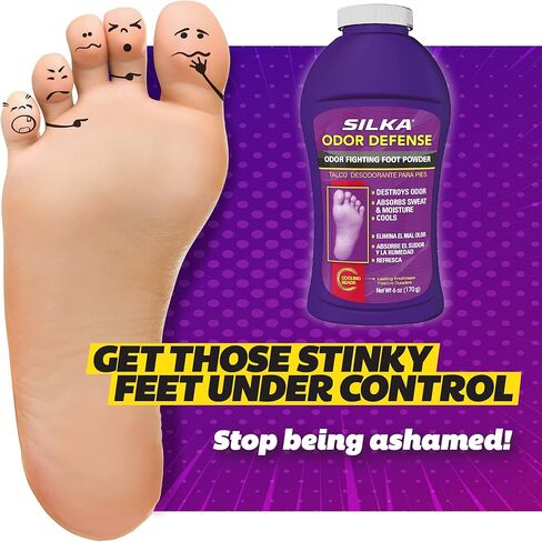 Silka Foot Powder & Shoe Deodorizer: Odor-Fighting with Corn Starch, Talc, Cooling Beads, Absorbs Sweat & Moisture for Lasting Freshness - 6 Oz (Pack of 2) in Saudi Arabia