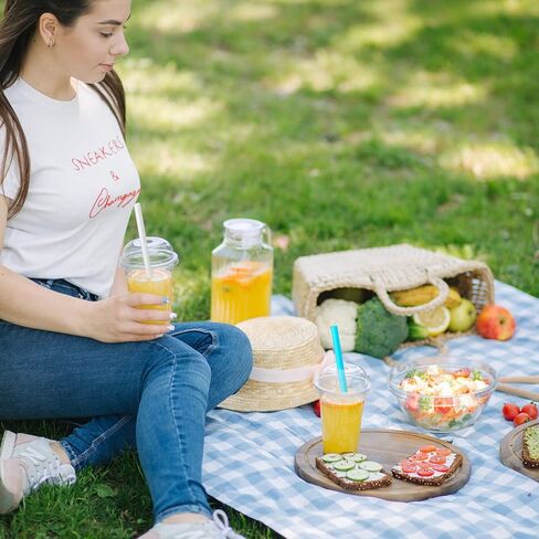 Lallisa 100 Sets Clear Plastic Cups with Dome Lids and Colorful Straws, Disposable Clear PET Plastic Cups Beverage Cups for Party Iced Coffee Cold Drinks Juice Milkshake Smoothie Tea Dessert (24 oz) in Kuwait