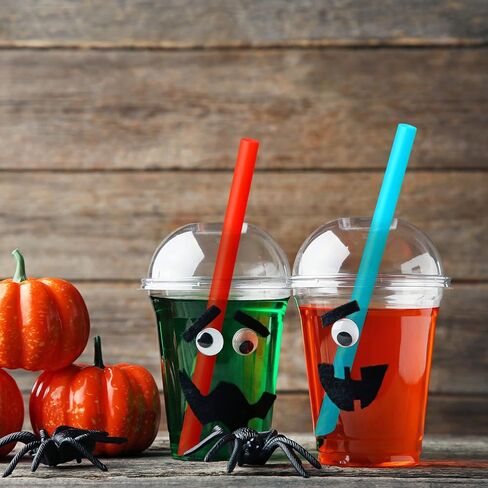 Lallisa 100 Sets Clear Plastic Cups with Dome Lids and Colorful Straws, Disposable Clear PET Plastic Cups Beverage Cups for Party Iced Coffee Cold Drinks Juice Milkshake Smoothie Tea Dessert (24 oz) in Kuwait