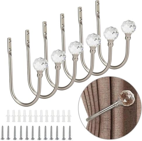 Coolnice 4 Pack Curtain Holdbacks Wall Mounted Curtain Tiebacks Hooks Glass Crystal U Shape Curtain Tiebacks with Screws Curtain Ties for Home Office-Gold in Kuwait