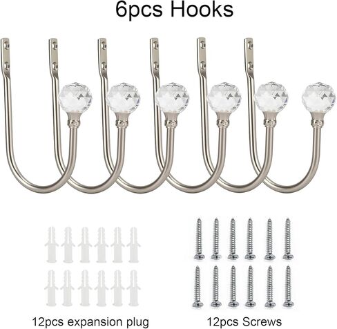 Coolnice 4 Pack Curtain Holdbacks Wall Mounted Curtain Tiebacks Hooks Glass Crystal U Shape Curtain Tiebacks with Screws Curtain Ties for Home Office-Gold in Kuwait