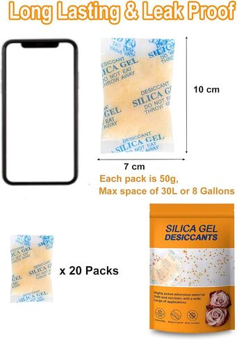 25 Pcs 20 Gram Silica Gel Packs,Dessicant Packets, Moisture Packs for Electronic Products, Clothes, Books, Precision Instruments Storage in Saudi Arabia
