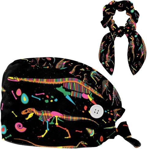 1 Pack Scrub Cap with Hair Scrunchy, Nurse Hat Surgical Cap with Button & Sweatband, Yellow Color in Saudi Arabia