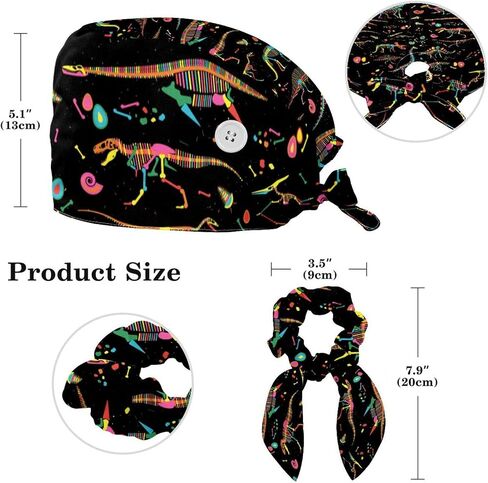 1 Pack Scrub Cap with Hair Scrunchy, Nurse Hat Surgical Cap with Button & Sweatband, Yellow Color in Saudi Arabia