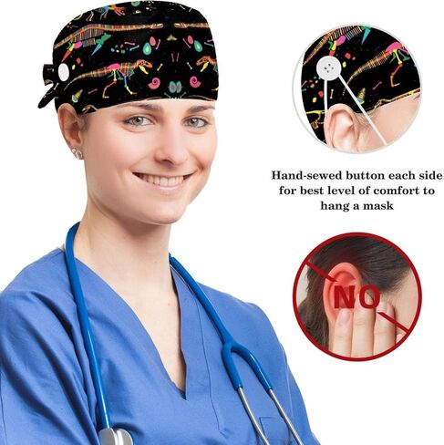1 Pack Scrub Cap with Hair Scrunchy, Nurse Hat Surgical Cap with Button & Sweatband, Yellow Color in Saudi Arabia