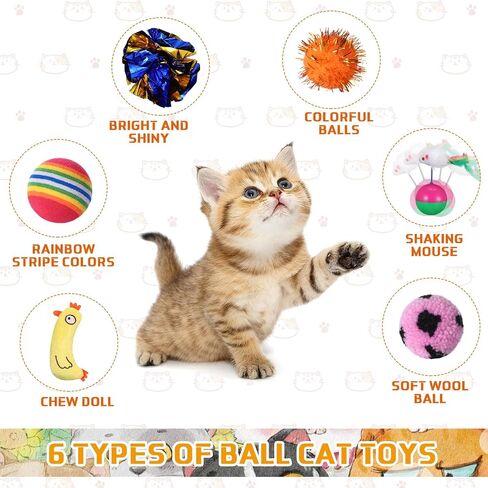 Shappy 150 Pcs Cat Ball Toys Bulk Include 30 Mice Toy 10 Rainbow Balls 4 Lattice Balls 4 Sisal Balls 20 Table Tennis Balls 20 Plush Balls 32 Springs 18 Crinkle Balls 2 Caged Rat Balls 10 Bell Balls in Saudi Arabia