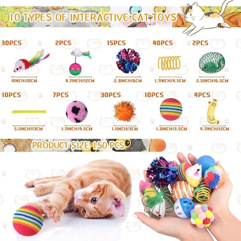 Shappy 150 Pcs Cat Ball Toys Bulk Include 30 Mice Toy 10 Rainbow Balls 4 Lattice Balls 4 Sisal Balls 20 Table Tennis Balls 20 Plush Balls 32 Springs 18 Crinkle Balls 2 Caged Rat Balls 10 Bell Balls in Saudi Arabia