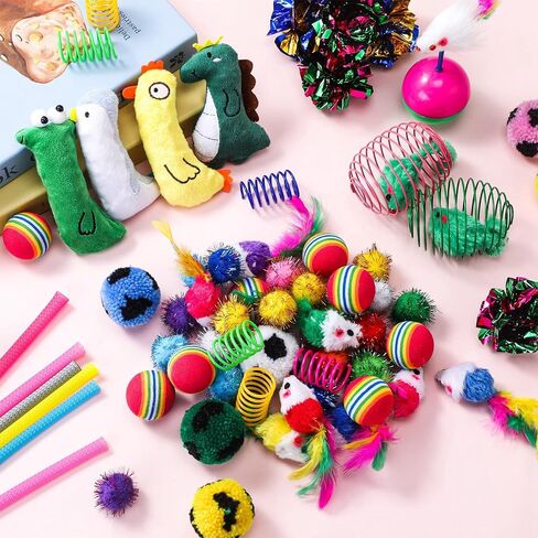 Shappy 150 Pcs Cat Ball Toys Bulk Include 30 Mice Toy 10 Rainbow Balls 4 Lattice Balls 4 Sisal Balls 20 Table Tennis Balls 20 Plush Balls 32 Springs 18 Crinkle Balls 2 Caged Rat Balls 10 Bell Balls in Saudi Arabia