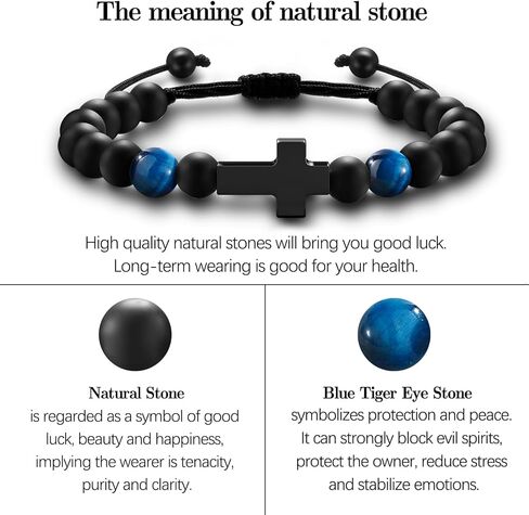 Cross Bracelet for Men Boys, Tiger Eye Bracelet Brings Health, Safety and Happiness, Baptism/Back to School/Birthday/Christmas Gifts for Son Grandson Man in Kuwait
