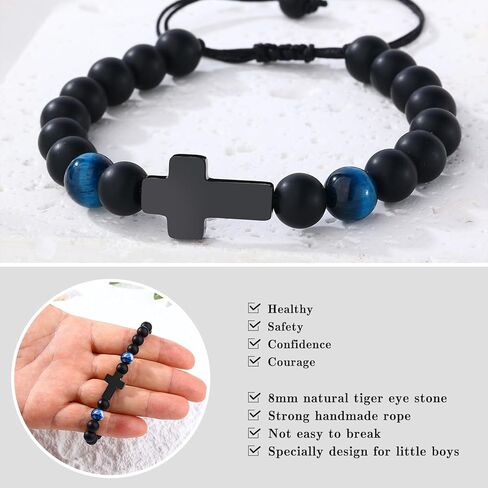 Cross Bracelet for Men Boys, Tiger Eye Bracelet Brings Health, Safety and Happiness, Baptism/Back to School/Birthday/Christmas Gifts for Son Grandson Man in Kuwait