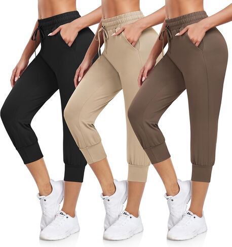 DHSO 3 قطع من السراويل الرياضية للنساء - سراويل الركض النسائية مع جيوب، سراويل رياضية للتمرين واليوجا والجري in Kuwait