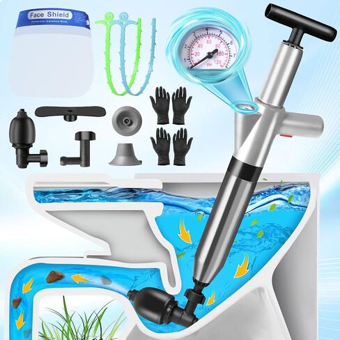 Toilet Plunger, High Pressure Air Plunger for Toilet, Toilet Clog Remover Tool with Visual Barometer, Powerful Heavy Duty Plunger for Bathroom Kitchen Floor Drain Sinks Clogged Pipe in Saudi Arabia