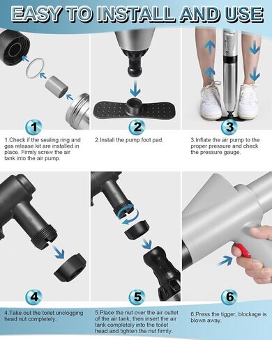 Toilet Plunger, High Pressure Air Plunger for Toilet, Toilet Clog Remover Tool with Visual Barometer, Powerful Heavy Duty Plunger for Bathroom Kitchen Floor Drain Sinks Clogged Pipe in Saudi Arabia