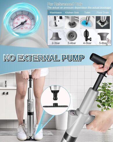Toilet Plunger, High Pressure Air Plunger for Toilet, Toilet Clog Remover Tool with Visual Barometer, Powerful Heavy Duty Plunger for Bathroom Kitchen Floor Drain Sinks Clogged Pipe in Saudi Arabia