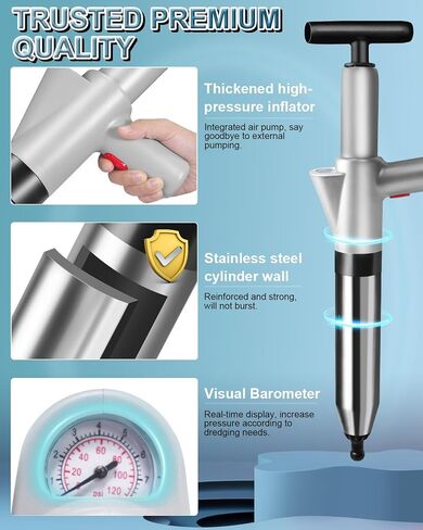 Toilet Plunger, High Pressure Air Plunger for Toilet, Toilet Clog Remover Tool with Visual Barometer, Powerful Heavy Duty Plunger for Bathroom Kitchen Floor Drain Sinks Clogged Pipe in Saudi Arabia