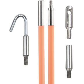 Klein Tools 50303 30-Foot Lo-Flex Glow Fish Rod Set, (6) 5-Inch Fiberglass Rods, Adapter, Bullet Nose, Illuminated Tip, Splinter Guard Coating