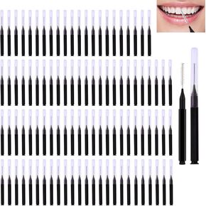 100pcs Black Interdental Brushes,Braces Flossers,Braces Brush Cleaner Toothpicks Floss Picks, Eyebrow Spoolies Lamination Brush for Cleaning Teeth, Braces, and Brushing Eyelashes, Eyebrows