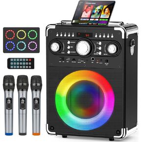 Karaoke Machine with 3 Microphones for Adults and Kids,Portable Party Karaoke Speaker with DJ Lights, Bluetooth Speaker for Home Party, Gatherings,Monitor-Speaker-and-subwoofer-Parts